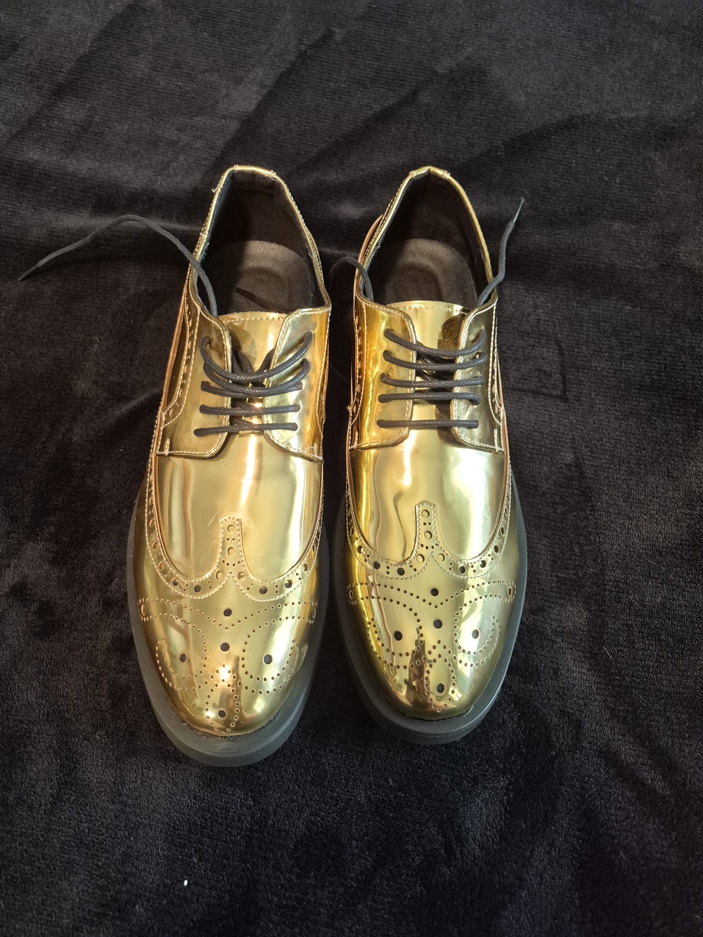 Jiadeli Modern Metallic Gold Studded Wingtip Brogues Size 260